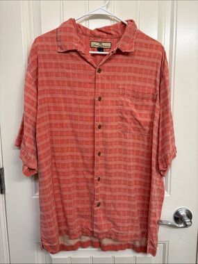Men's Tommy Bahama Coral Silk Plaid Short-Sleeve Button-Up Shirt
